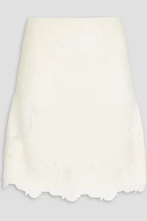 Chloé Guipure lace-trimmed ribbed wool mini skirt - White