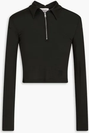 Nanushka Cropped wool-jersey half-zip top - Green