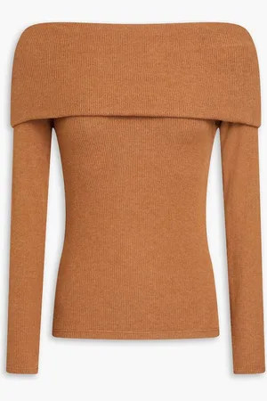 ENZA COSTA Off-the-shoulder ribbed-knit sweater - Brown