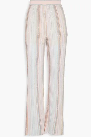 Missoni Embellished striped ribbed-knit flared pants - Pink