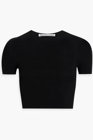 Alexander Wang Cropped appliquéd pointelle-knit top