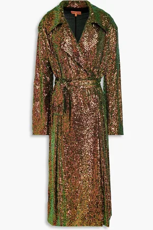 STINE GOYA Paulos iridescent sequined tulle trench coat