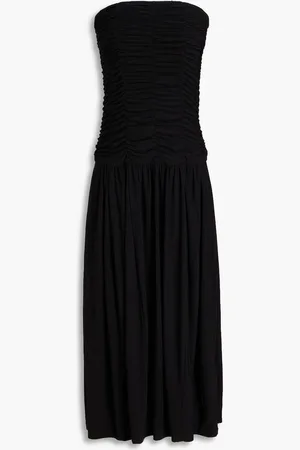 tibi Strapless ruched jersey midi dress