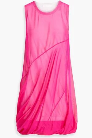Helmut Lang Gathered silk-chiffon mini dress - Pink