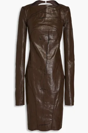 Rick Owens Distressed coated denim dress - Brown