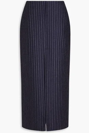 Serafini Pinstriped brushed wool-twill midi skirt - Blue
