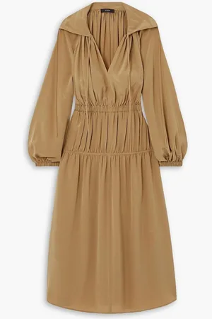 Joseph Dryden gathered silk-crepe midi dress - Brown