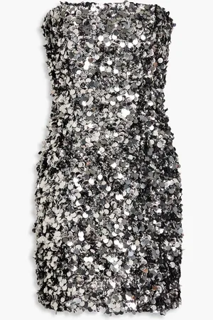 ROTATE Strapless sequined tulle mini dress - Metallic