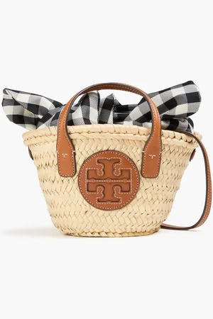 Tory Burch Ella mini leather-trimmed straw tote - Neutral