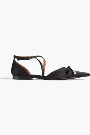 Ganni Crystal-embellished satin point-toe flats