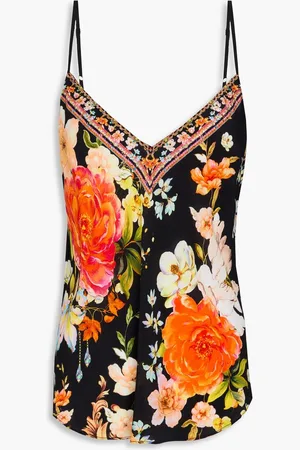 Camilla Crystal-embellished floral-print silk crepe de chine camisole
