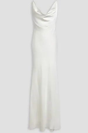 RHEA COSTA Paloma draped satin gown - White