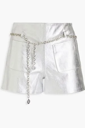 Maje Belted metallic leather shorts - Metallic