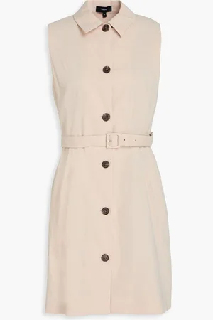 THEORY Belted linen-blend mini shirt dress - Neutral
