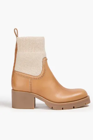 Chloé Neva leather and ribbed-knit ankle boots - Neutral