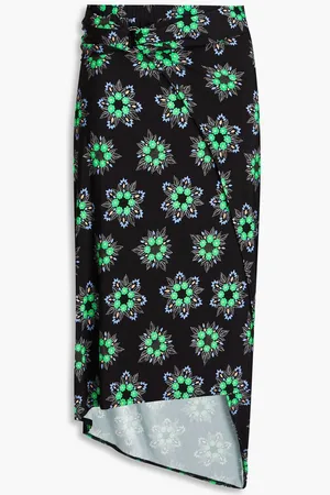 Paco rabanne Wrap-effect ruched floral-print jersey midi skirt