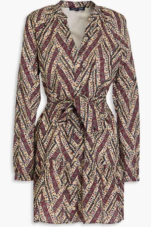 VERONICA BEARD Georgia belted printed cotton-mousseline mini shirt dress