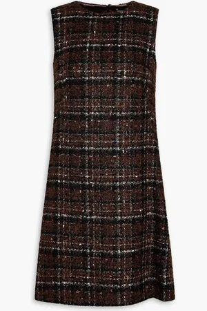 Dolce & Gabbana Metallic checked bouclé-tweed mini dress - Brown