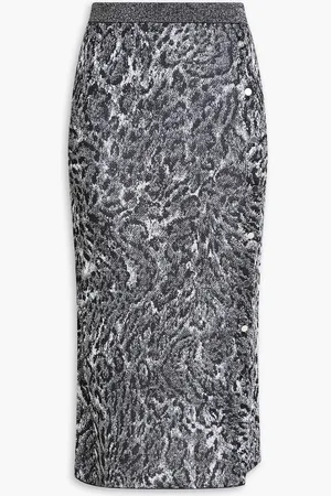 Paco rabanne Button-detailed metallic jacquard-knit skirt - Gray