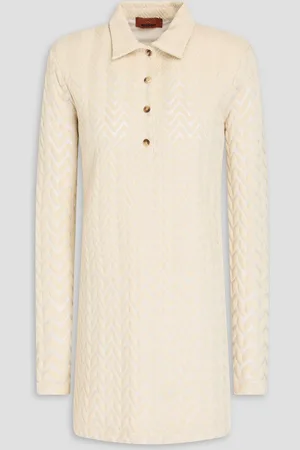 Missoni Crochet-knit cotton-blend mini shirt dress - White