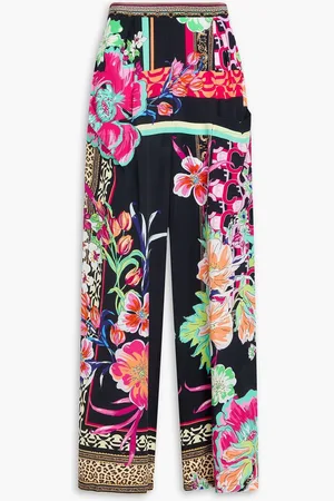 Camilla Crystal-embellished printed silk-satin wide-leg pants
