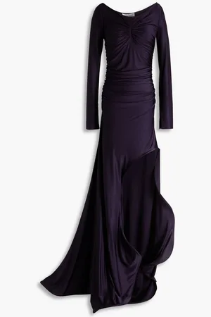 Victoria Beckham Ruffled satin-jersey gown - Purple