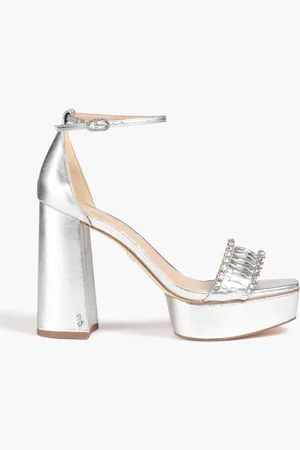 Sam Edelman Ninette crystal-embellished metallic leather platform sandals - Metallic