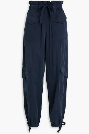 Ganni Washed ECOVERO™ and cupro-blend satin cargo pants - Blue