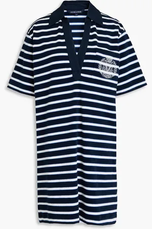 VERONICA BEARD Terrence embroidered striped cotton-blend terry mini dress - Blue