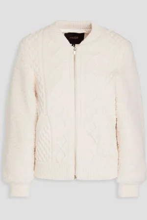 Maje Faux shearling and cable-knit bomber jacket - White