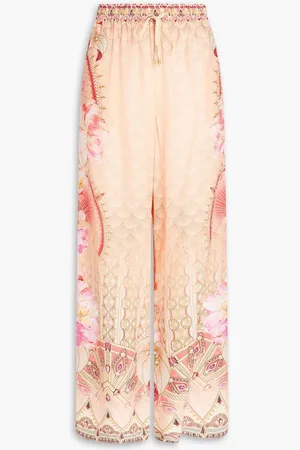Camilla Crystal-embellished floral-print silk crepe de chine wide-leg pants - Pink