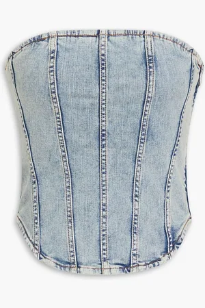 Maje Strapless cropped denim bustier top - Blue