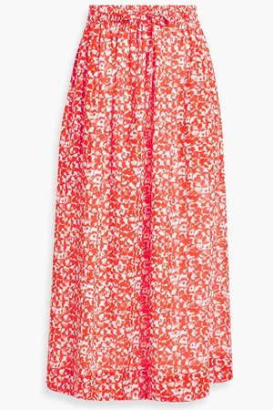 Ganni Printed crepe midi skirt - Red