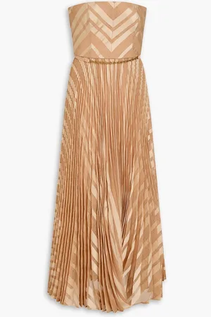 ZIMMERMANN Strapless pleated devoré-twill midi dress - Neutral