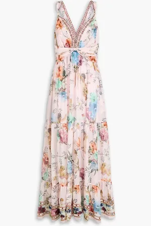 Camilla Crystal-embellished floral-print silk-voile midi dress - Pink