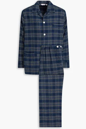 DEREK ROSE Checked cotton-flannel pajama set - Blue