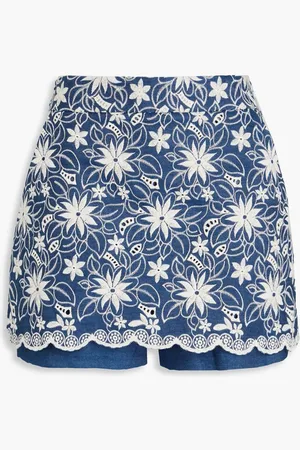 Maje Broderie anglaise cotton-blend shorts - Blue