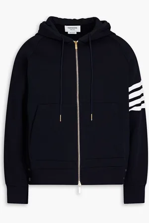 Thom Browne Striped waffle-knit cotton zip-up hoodie - Blue