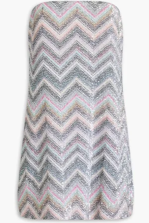 Missoni Strapless sequin-embellished metallic crochet-knit mini dress - Gray