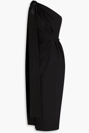 RHEA COSTA One-shoulder pleated crepe gown