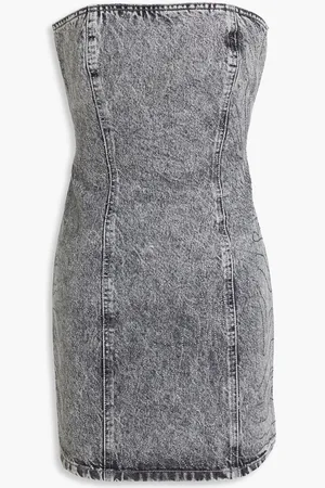 ROTATE Strapless crystal-embellished denim mini dress - Gray