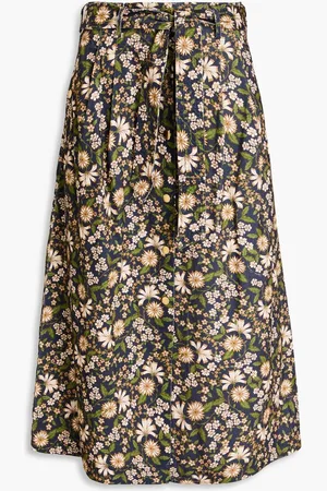 Cara Cara Oslo pleated floral-print cotton-corduroy midi skirt - Blue