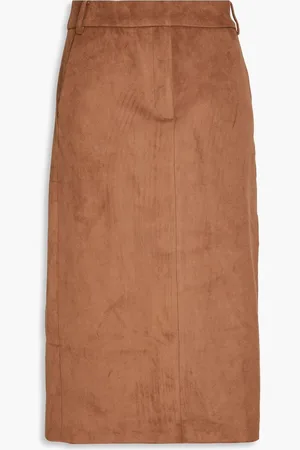 tibi Faux stretch-suede midi skirt - Brown