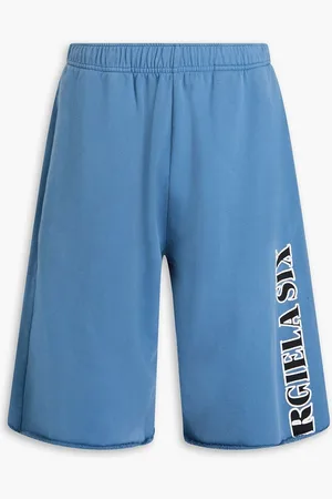 Maison Margiela Printed French cotton-terry drawstring shorts - Blue