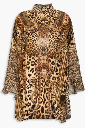 Camilla Embellished cutout printed silk-chiffon blouse