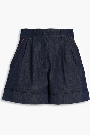 Giorgio Armani Leather-trimmed denim shorts - Blue