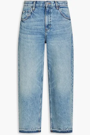 THEORY Cropped faded high-rise straight-leg jeans - Blue