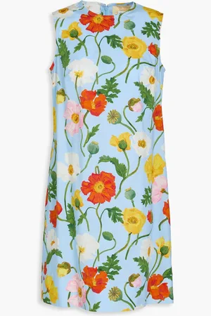 Oscar de la Renta Floral-print cotton-blend poplin mini dress - Blue