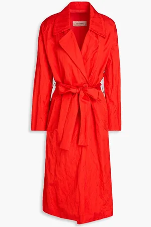 GENTRYPORTOFINO Crinkled satin trench coat - Red