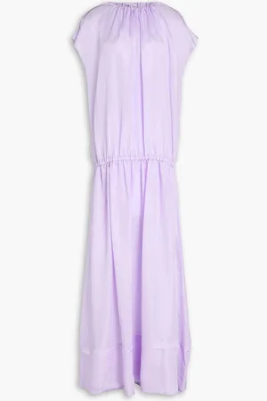 tibi Gathered satin maxi dress - Purple